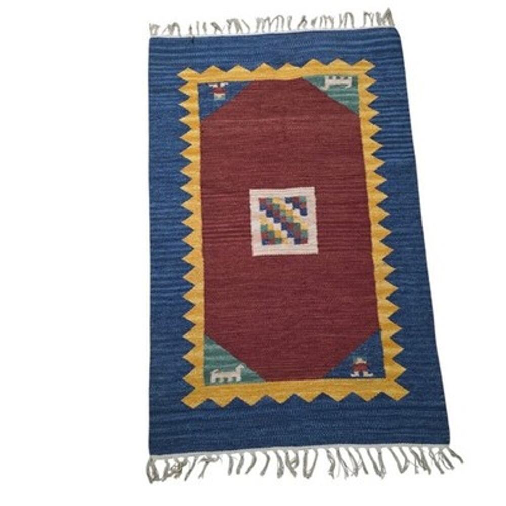 Vintage Handmade Gabbeh Gabbah Geometric Wool Rug Hand Knotted Traditional
